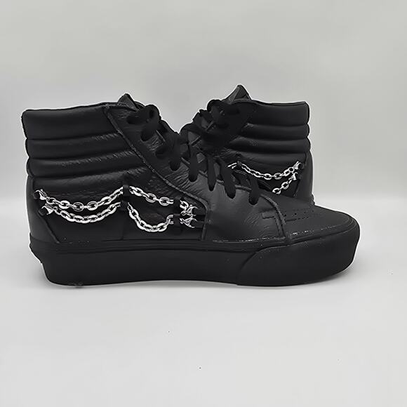 Vans Sk8-Hi Platform Black Leather 2 Chains Skateboard Shoes Women's 8 Men's 6.5 - Picture 1 of 11